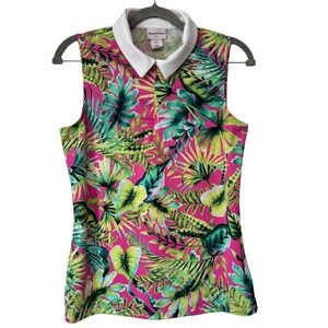 {Tommy Bahama Golf} Floral Tropical Sleeveless 3/4 Zipper Polo Collar Tank Top
